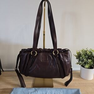 Tiffany & Fred Dark Brown Leather Shoulder Bag